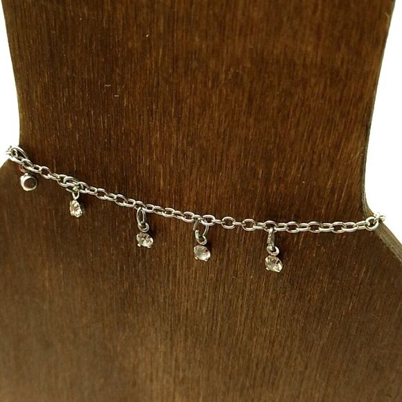 Silver-tone Tiny Dangling Crystal Drops Lightweight Bracelet-Anklet NWOT - Picture 2 of 13